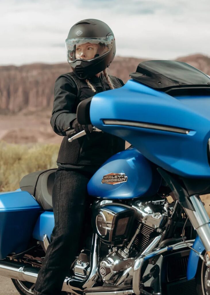 Harley-Davidson Street Glide front three-quarter view on highway